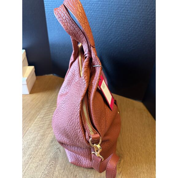 NWT Vince Camuto Steph Convertible Lamb Leather Pleated Tote Warm Spice - Picture 3 of 8